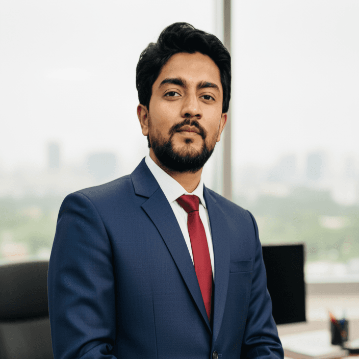 elegant founder portrait in black and white, luxury office setting, professional lighting