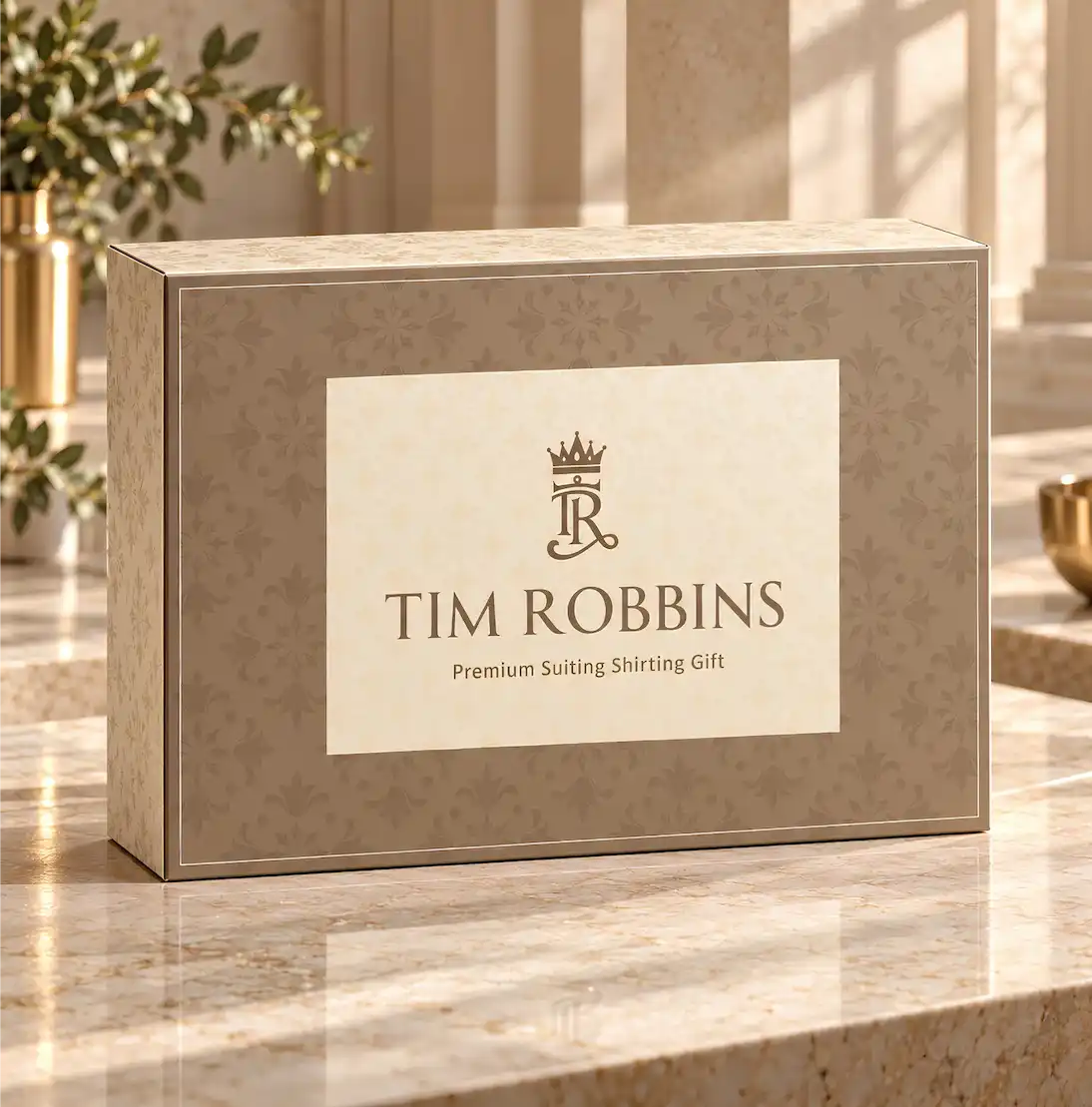 Tim Robbins Monaco elegant beige textured suiting and shirting gift box