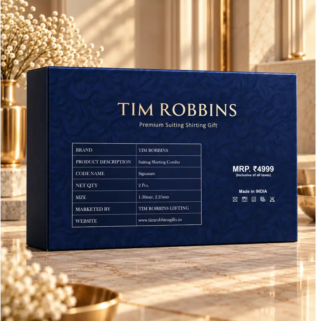 Tim Robbins Signature edition royal blue patterned packaging box for premium suiting and shirting gift combo